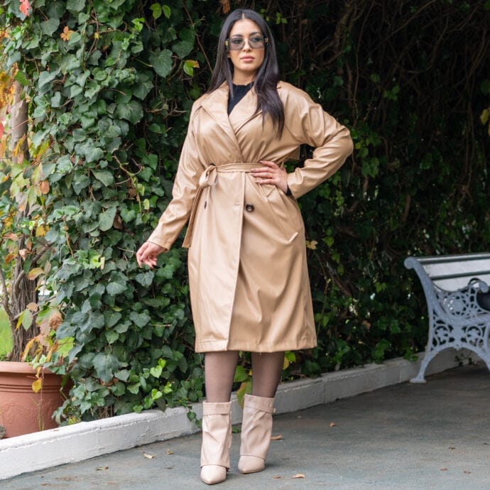 ⁦Trench coat en Simili Cuir avec doublure⁩ - الصورة ⁦8⁩