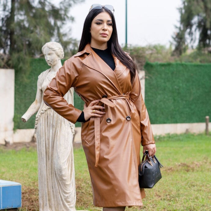 ⁦Trench coat en Simili Cuir avec doublure⁩ - الصورة ⁦3⁩