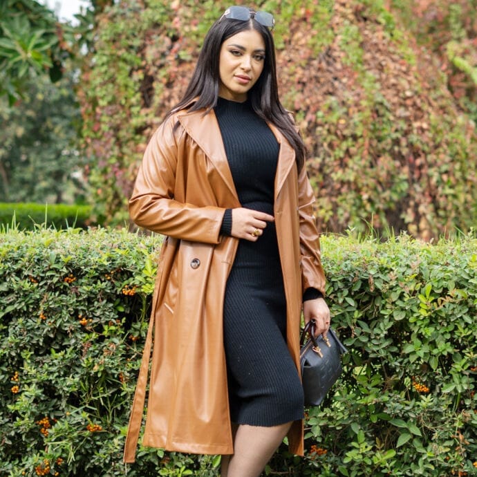 ⁦Trench coat en Simili Cuir avec doublure⁩ - الصورة ⁦10⁩