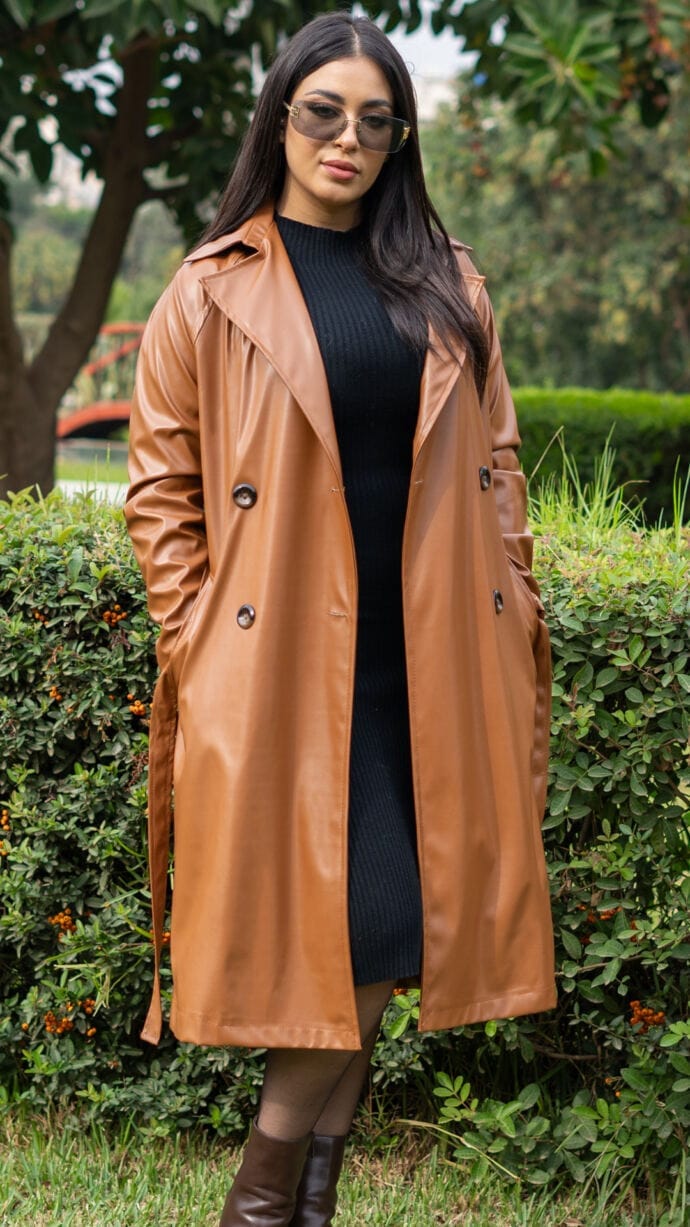 ⁦Trench coat en Simili Cuir avec doublure⁩ - الصورة ⁦7⁩